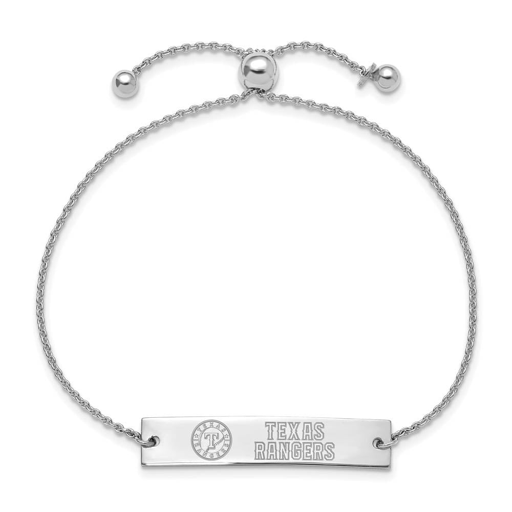 Alternate view of the Sterling Silver Rhod-Plated MLB Texas Rangers Bar Adj Bracelet, 9 In by The Black Bow Jewelry Co.