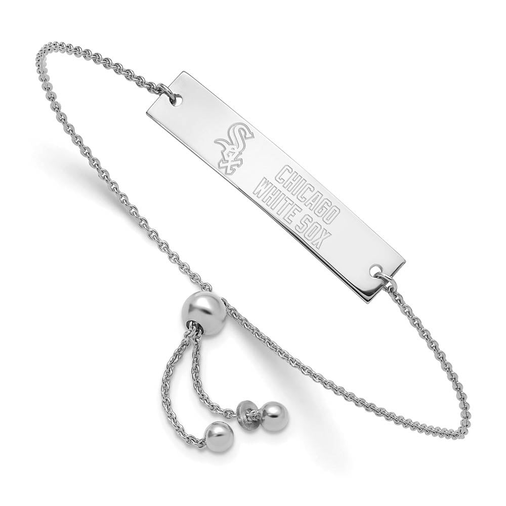 Sterling Silver Rh-Plated MLB Chicago White Sox Bar Adj Bracelet, 9 In, Item B19511 by The Black Bow Jewelry Co.