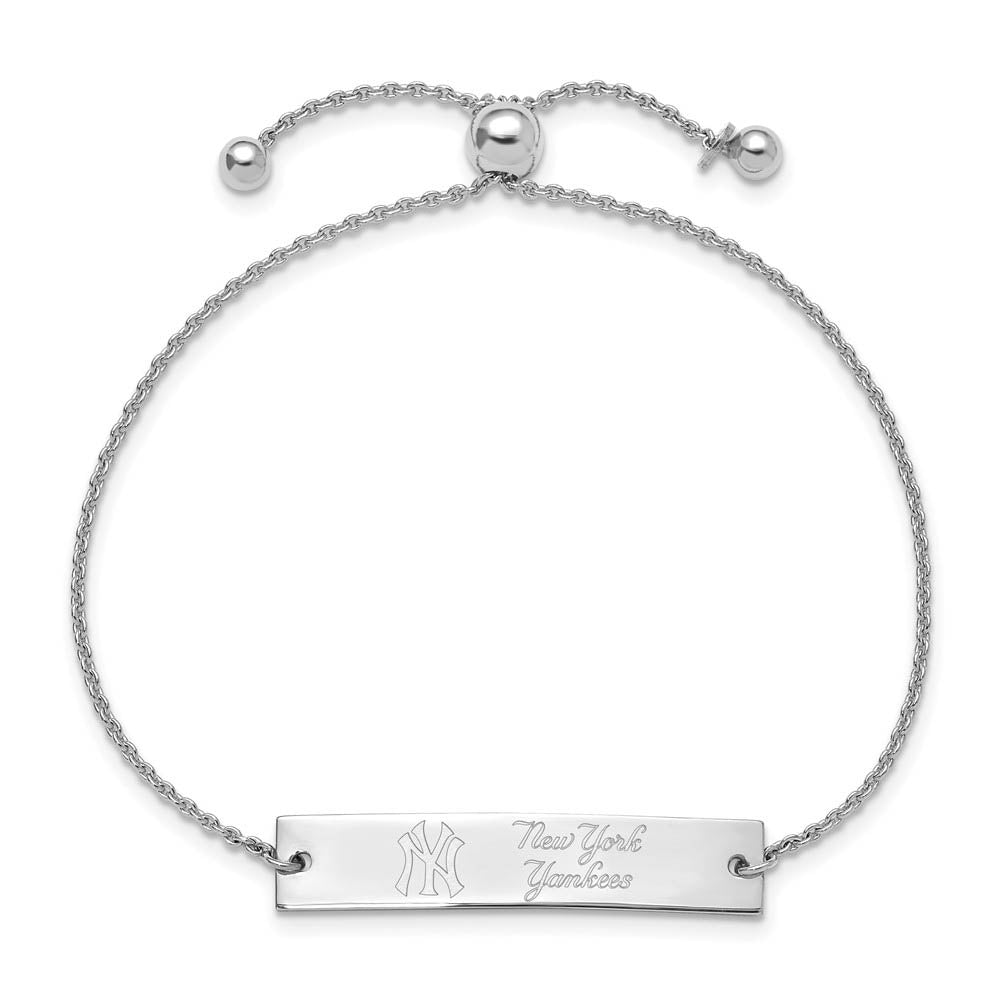 Alternate view of the Sterling Silver Rh-Plated MLB New York Yankees Bar Adj Bracelet, 9 In by The Black Bow Jewelry Co.