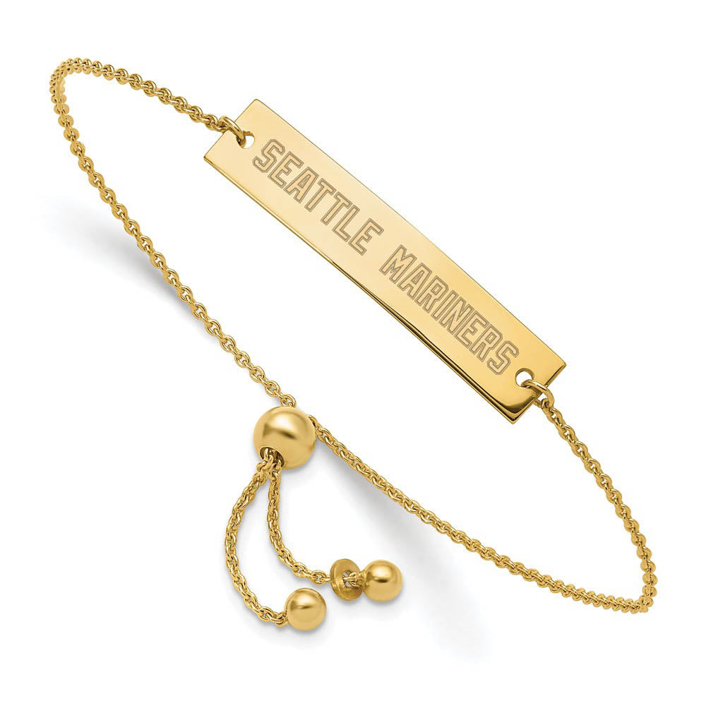 14K Yellow Gold Plated SS MLB Seattle Mariners Bar Adj Bracelet, 9 In, Item B19519 by The Black Bow Jewelry Co.
