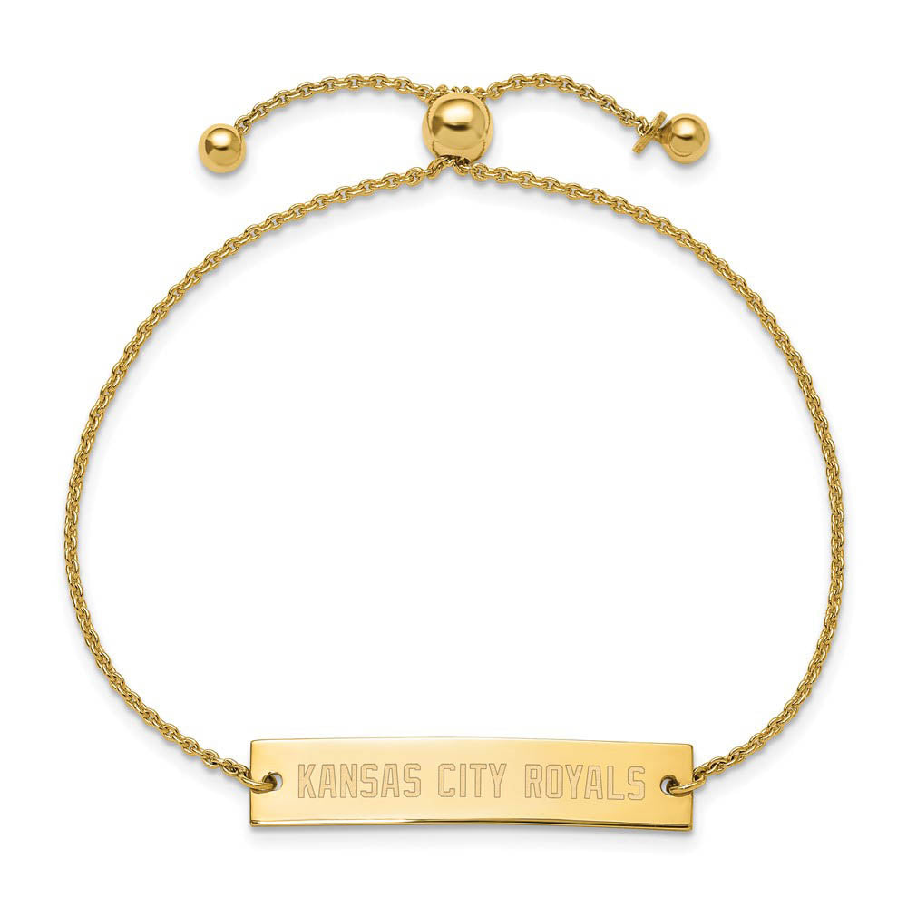 Alternate view of the 14K Yellow Gold Plated SS MLB Kansas City Royals Bar Adj Bracelet 9 In by The Black Bow Jewelry Co.
