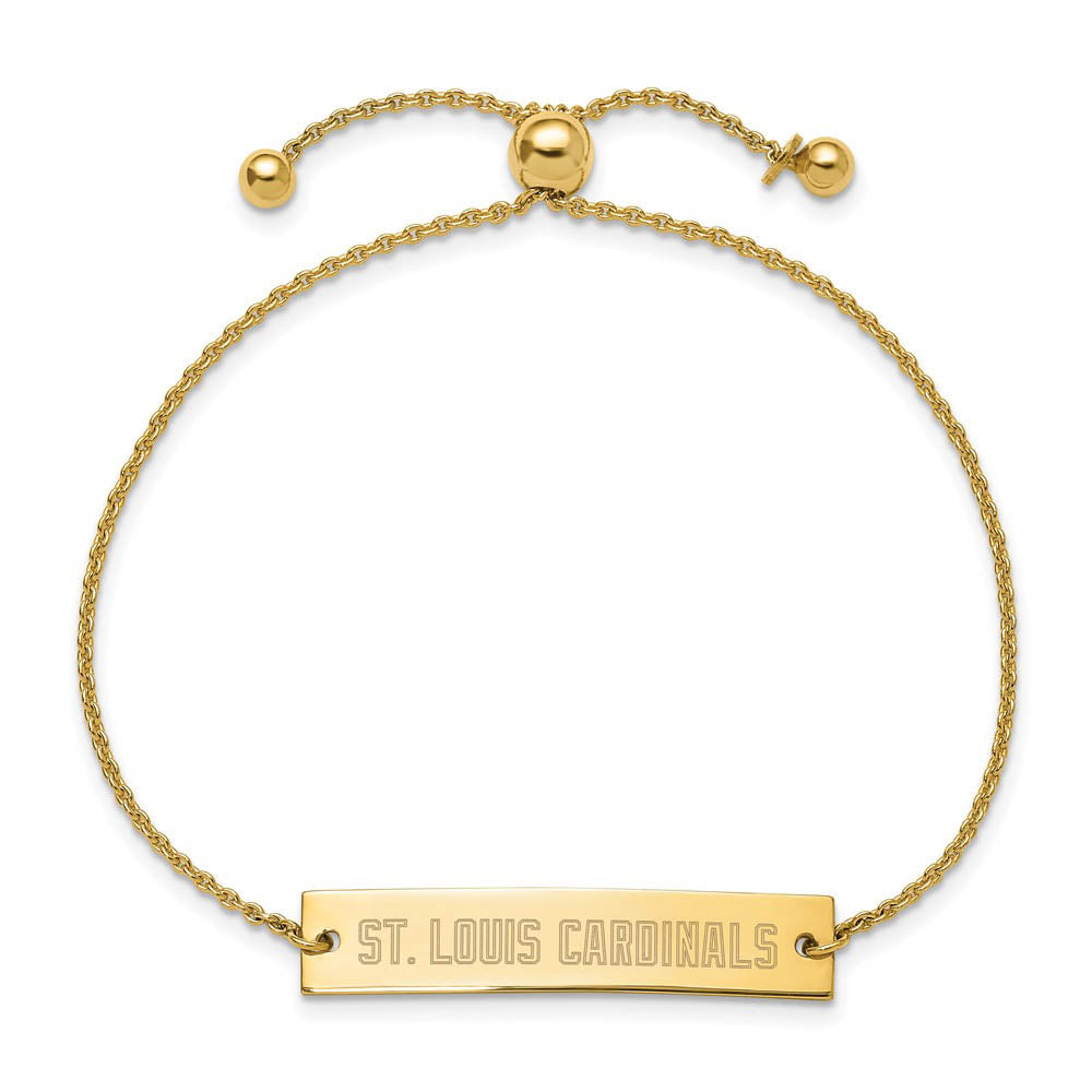 Alternate view of the 14K Yellow Gold Plated SS MLB St. Louis Cardinals Bar Bracelet, 9 In by The Black Bow Jewelry Co.