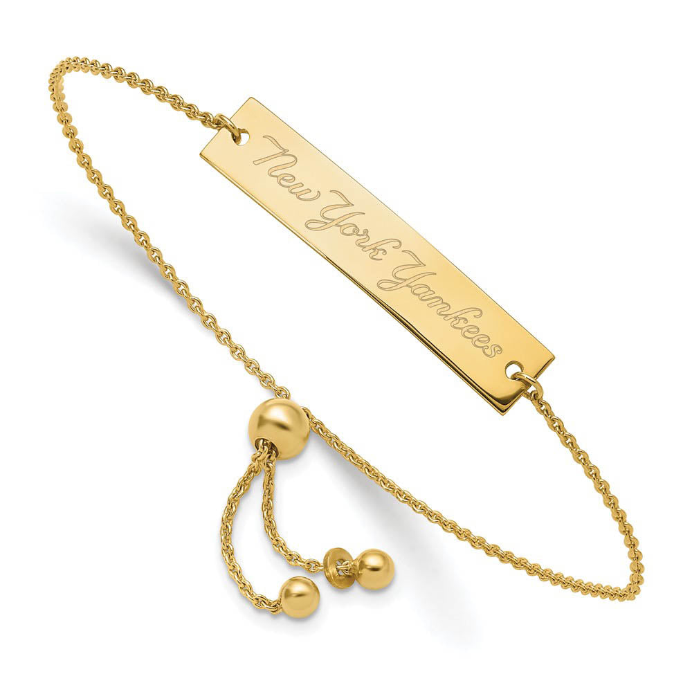 14K Yellow Gold Plated SS MLB New York Yankees Bar Adj Bracelet, 9 In, Item B19542 by The Black Bow Jewelry Co.