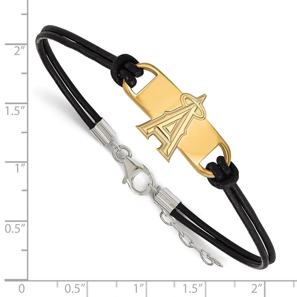 Alternate view of the 14K Yellow Gold Plated S.S. MLB LA Angels Leather Bracelet, 7 In by The Black Bow Jewelry Co.