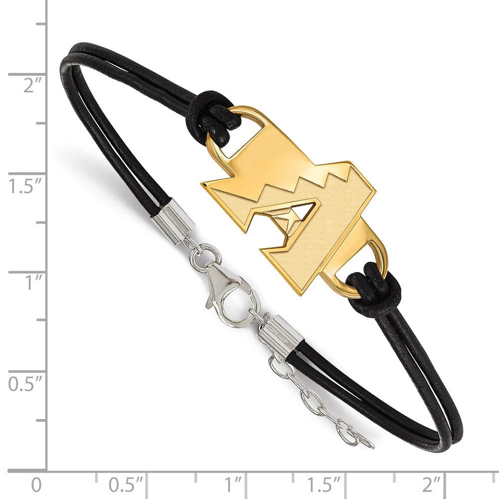 Alternate view of the 14K Yellow Gold Plated S.S. MLB AZ Diamondbacks Leather Bracelet, 7 In by The Black Bow Jewelry Co.