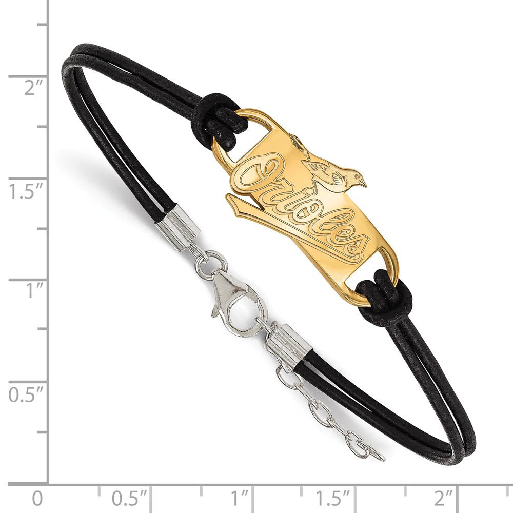 Alternate view of the 14K Yellow Gold Plated SS MLB Baltimore Orioles Leather Bracelet, 7 In by The Black Bow Jewelry Co.