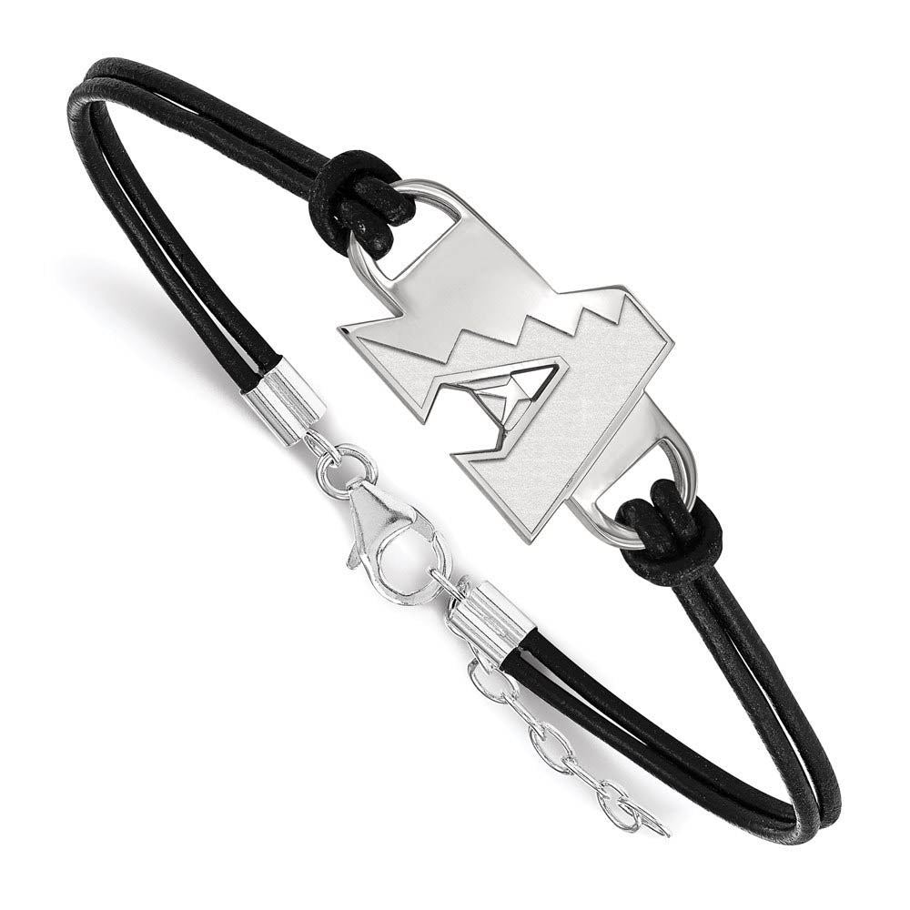 Sterling Silver Rhodium MLB Ariz. Diamondbacks Leather Bracelet 7 In, Item B19599 by The Black Bow Jewelry Co.