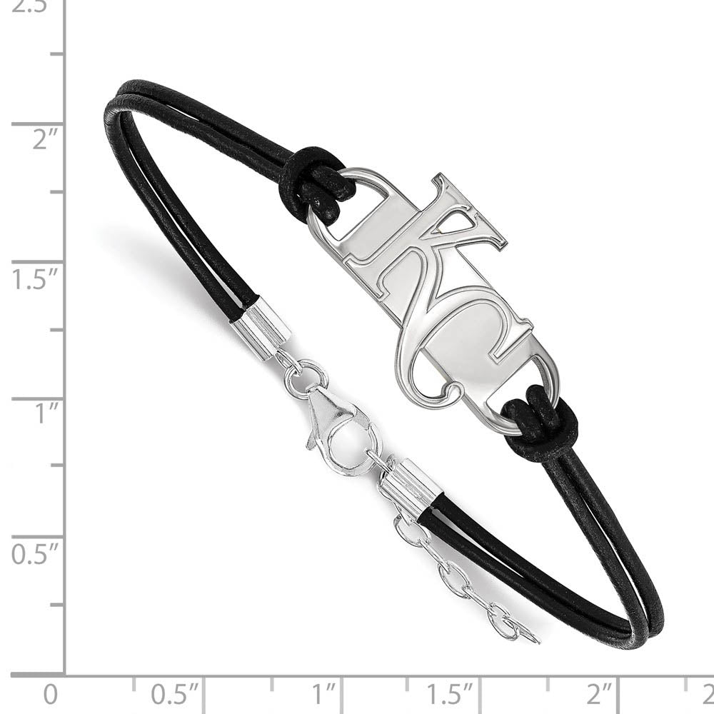 Alternate view of the Sterling Silver Rhodium MLB Kansas City Royals Leather Bracelet, 7 In by The Black Bow Jewelry Co.