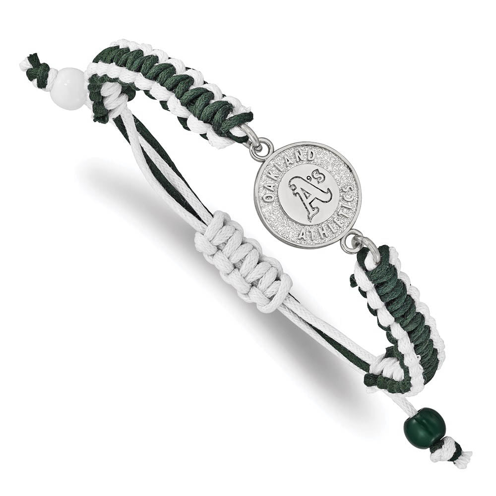 Stainless Steel MLB Oakland Athletics Adj Nylon Cord Bracelet, 9 Inch, Item B19623 by The Black Bow Jewelry Co.