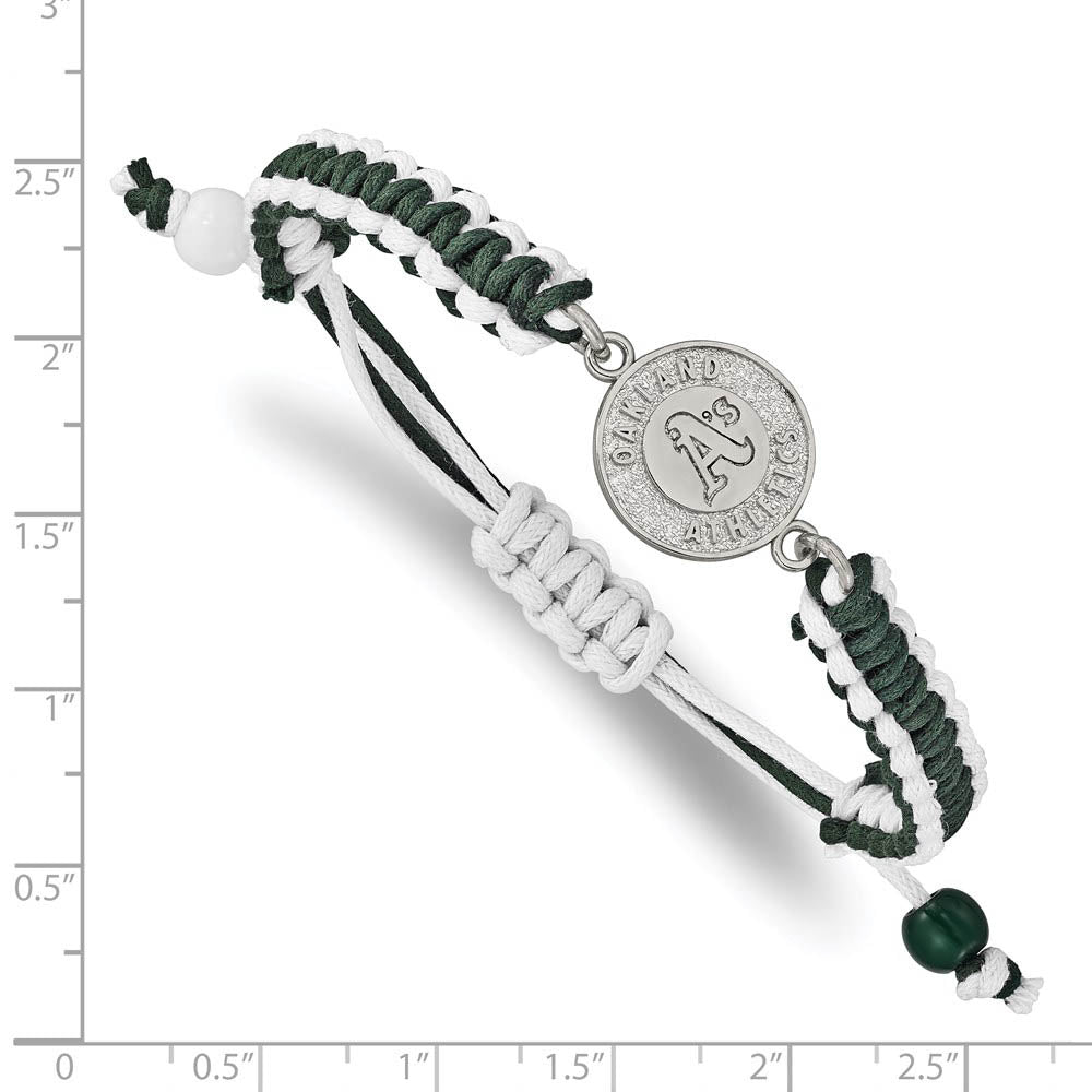 Alternate view of the Stainless Steel MLB Oakland Athletics Adj Nylon Cord Bracelet, 9 Inch by The Black Bow Jewelry Co.