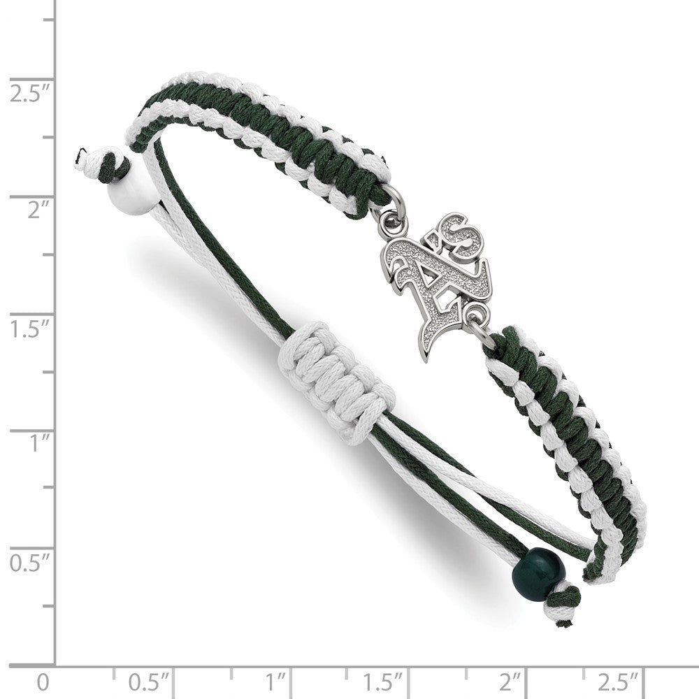 Alternate view of the Stainless Steel MLB Oakland Athletics Adj Nylon Cord Bracelet, 9 Inch by The Black Bow Jewelry Co.