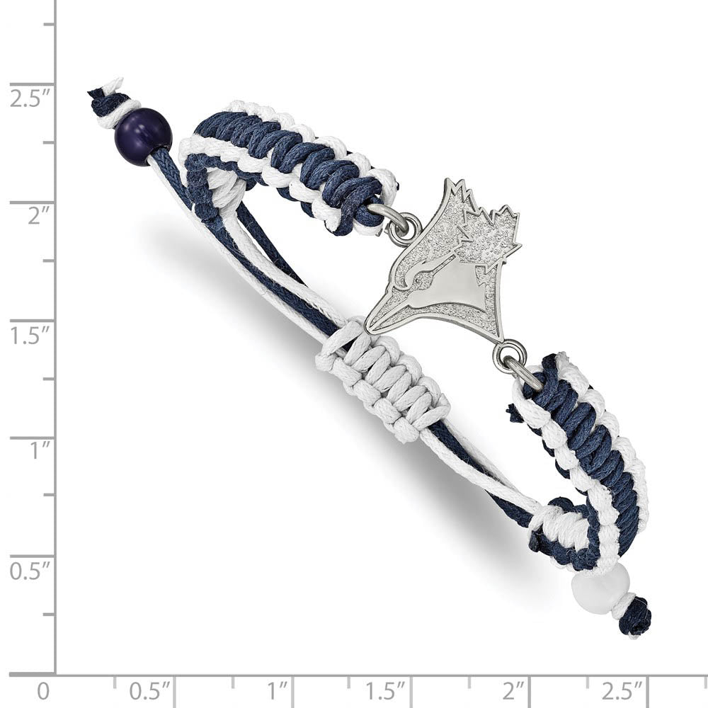 Alternate view of the Stainless Steel MLB Toronto Blue Jays Adj Nylon Cord Bracelet, 9 Inch by The Black Bow Jewelry Co.