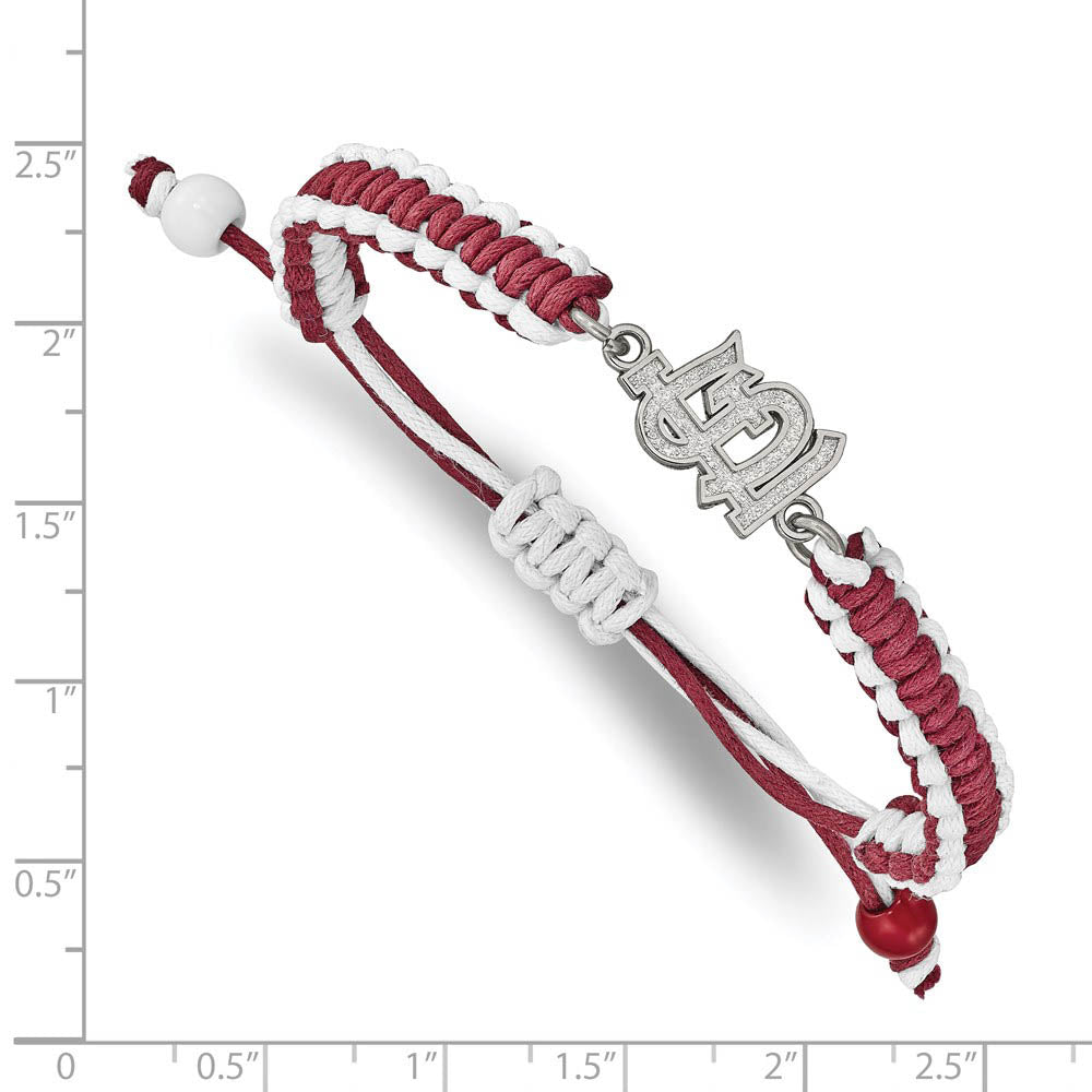 Alternate view of the Stainless Steel MLB St. Louis Cardinals Adj Nylon Cord Bracelet, 9 In by The Black Bow Jewelry Co.