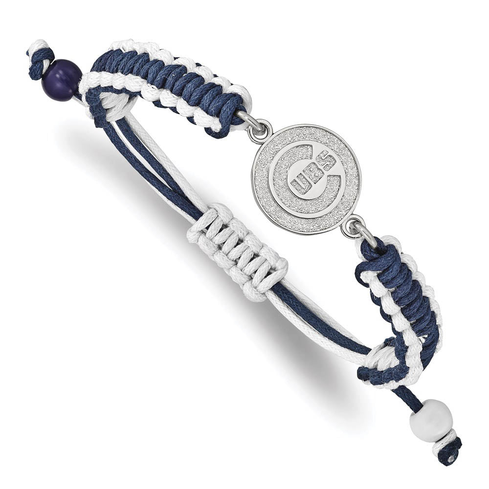 Stainless Steel MLB Chicago Cubs Adj Nylon Cord Bracelet, 9 Inch, Item B19627 by The Black Bow Jewelry Co.