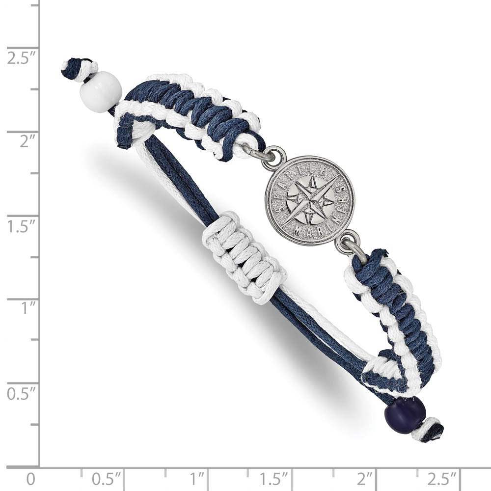 Alternate view of the Stainless Steel MLB Seattle Mariners Adj Nylon Cord Bracelet, 9 Inch by The Black Bow Jewelry Co.