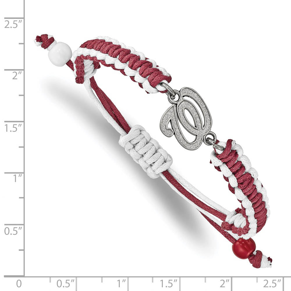 Alternate view of the Stainless Steel MLB Washington Nationals Adj Nylon Cord Bracelet, 9 In by The Black Bow Jewelry Co.