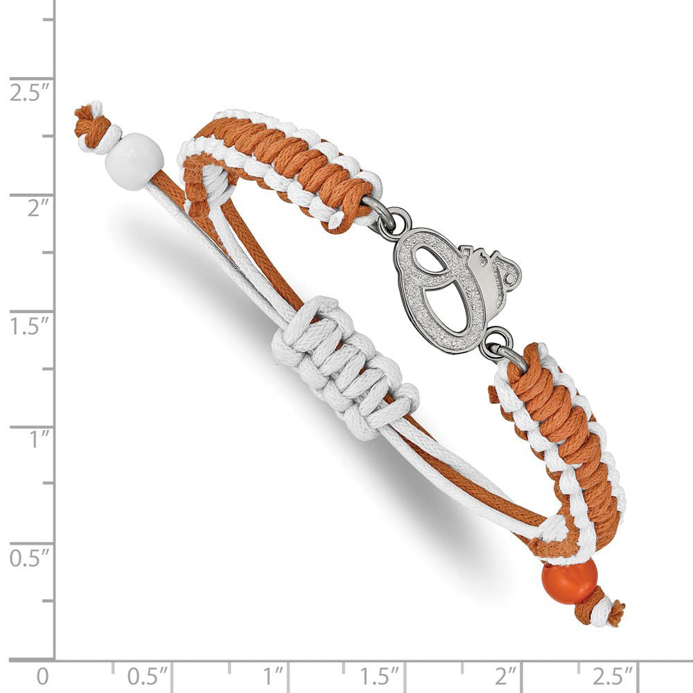 Alternate view of the Stainless Steel MLB Baltimore Orioles Adj Nylon Cord Bracelet, 9 Inch by The Black Bow Jewelry Co.