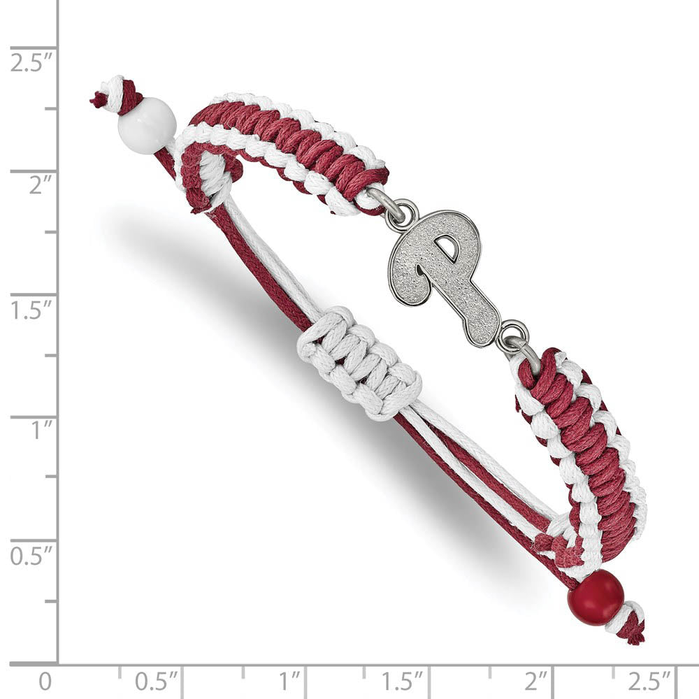 Alternate view of the Stainless Steel MLB Philadelphia Phillies Adj Nylon Cord Bracelet 9 In by The Black Bow Jewelry Co.