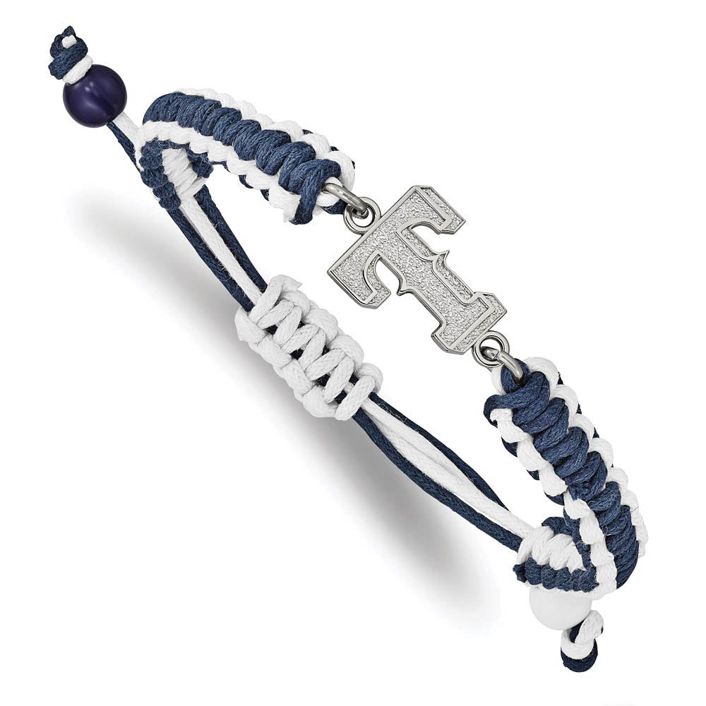 Stainless Steel MLB Texas Rangers Adj Nylon Cord Bracelet, 9 Inch, Item B19638 by The Black Bow Jewelry Co.