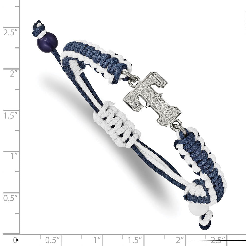 Alternate view of the Stainless Steel MLB Texas Rangers Adj Nylon Cord Bracelet, 9 Inch by The Black Bow Jewelry Co.