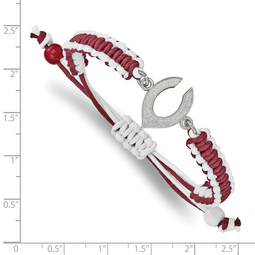 Alternate view of the Stainless Steel MLB Cincinnati Reds Adj Nylon Cord Bracelet, 9 Inch by The Black Bow Jewelry Co.