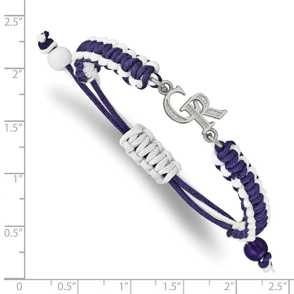 Alternate view of the Stainless Steel MLB Colorado Rockies Adj Nylon Cord Bracelet, 9 Inch by The Black Bow Jewelry Co.