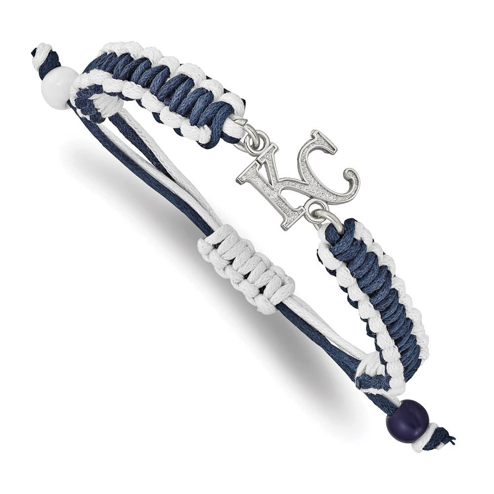 Stainless Steel MLB Kansas City Royals Adj Nylon Cord Bracelet, 9 Inch, Item B19641 by The Black Bow Jewelry Co.