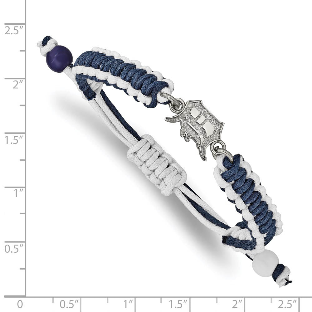 Alternate view of the Stainless Steel MLB Detroit Tigers Adj Nylon Cord Bracelet, 9 Inch by The Black Bow Jewelry Co.