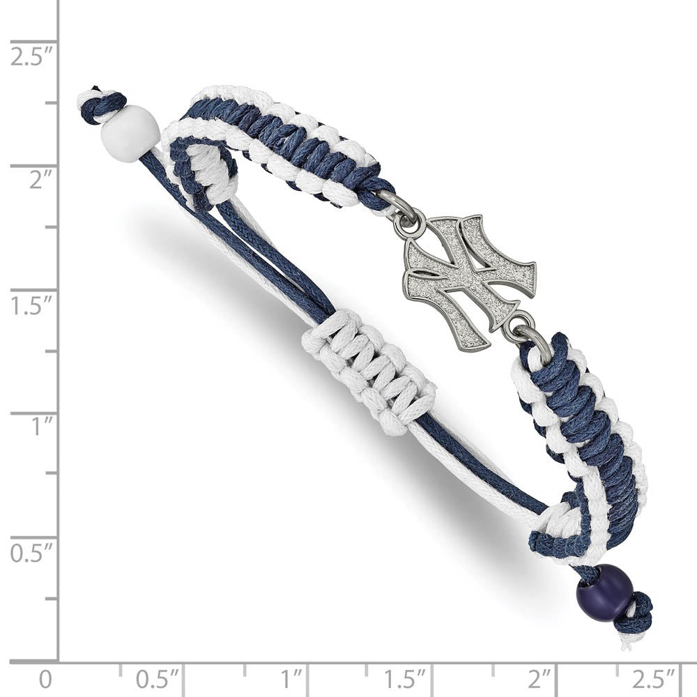 Alternate view of the Stainless Steel MLB New York Yankees Adj Nylon Cord Bracelet, 9 Inch by The Black Bow Jewelry Co.