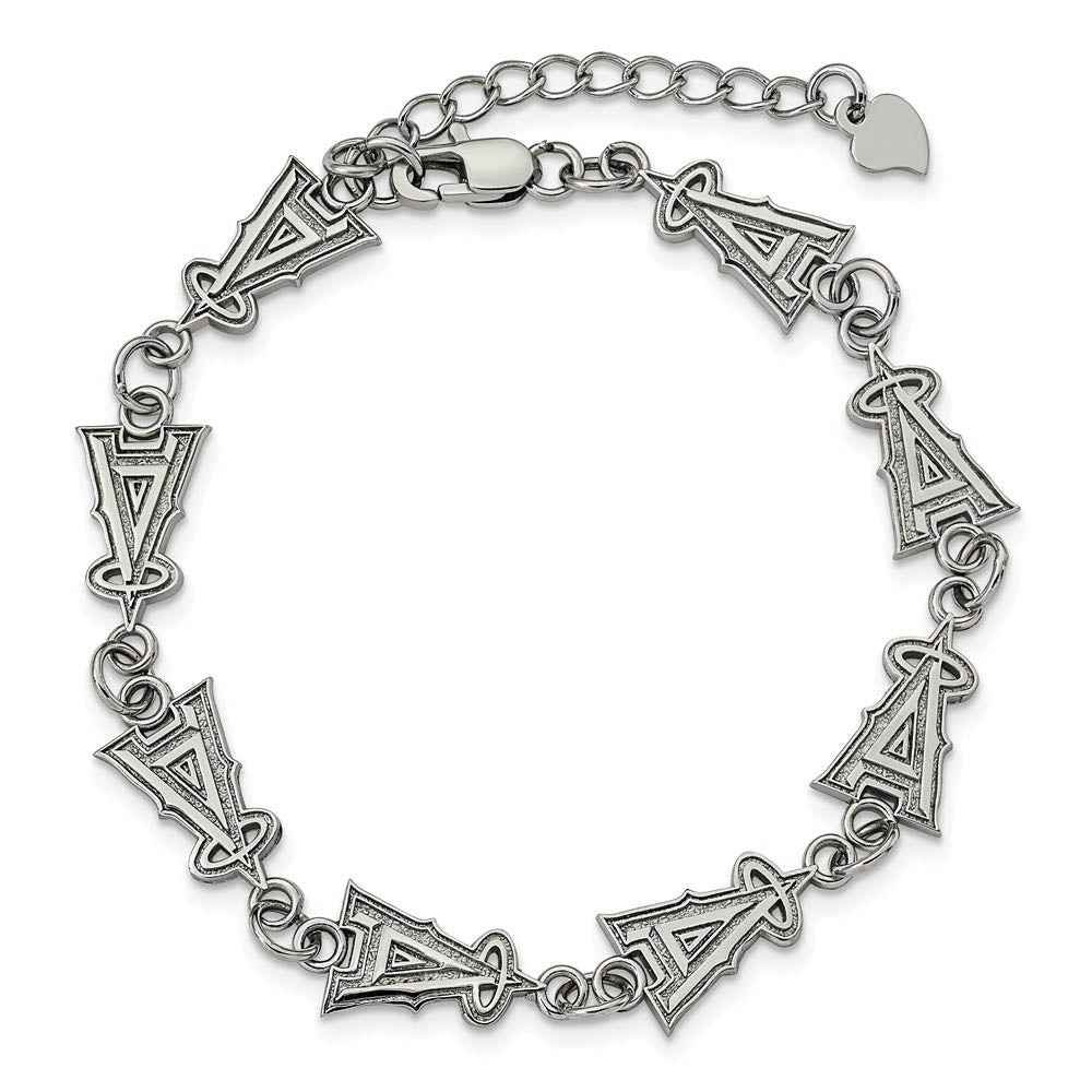 Alternate view of the Stainless Steel MLB Los Angeles Angels Link Bracelet, 7 to 8.5 Inch by The Black Bow Jewelry Co.