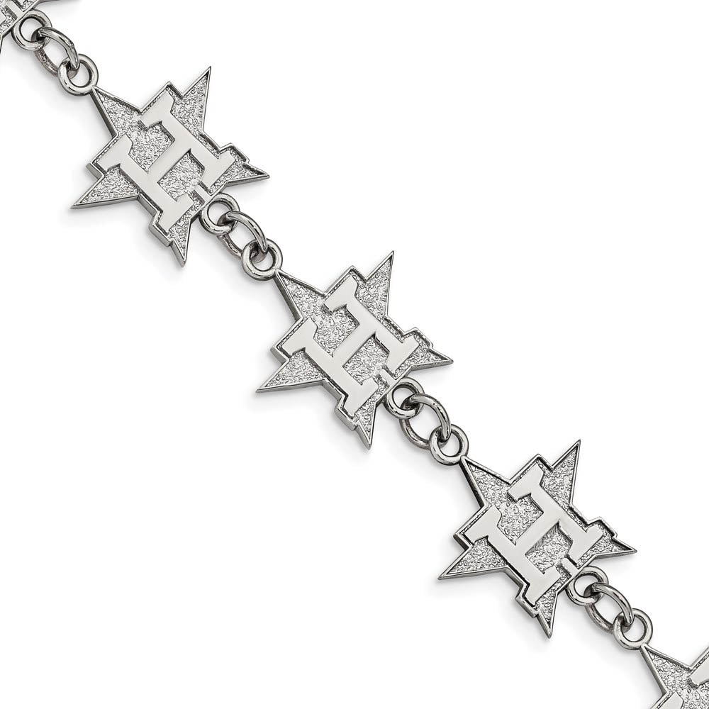 Stainless Steel MLB Houston Astros Link Bracelet, 7.25 to 8.75 Inch, Item B19647 by The Black Bow Jewelry Co.
