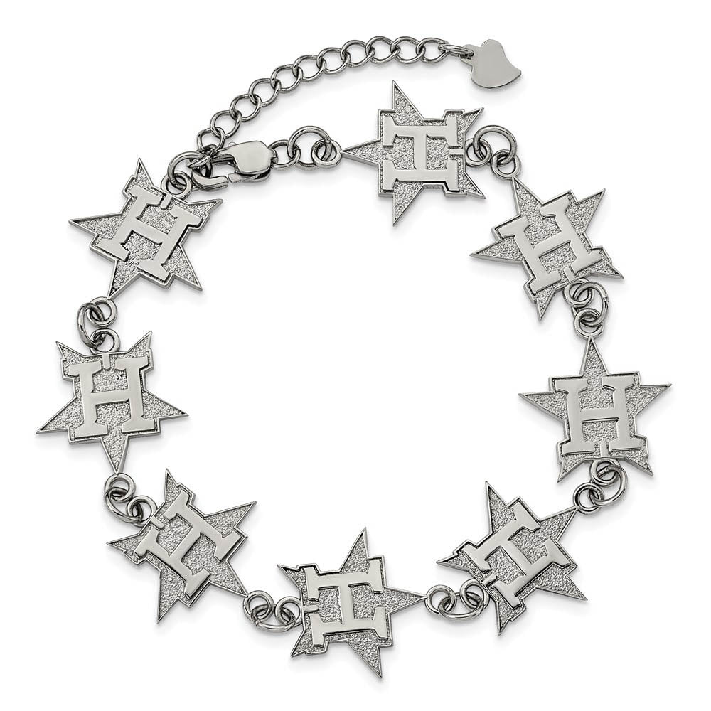 Alternate view of the Stainless Steel MLB Houston Astros Link Bracelet, 7.25 to 8.75 Inch by The Black Bow Jewelry Co.
