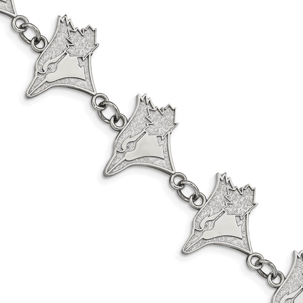 Stainless Steel MLB Toronto Blue Jays Link Bracelet, 7.25 to 8.75 Inch, Item B19649 by The Black Bow Jewelry Co.