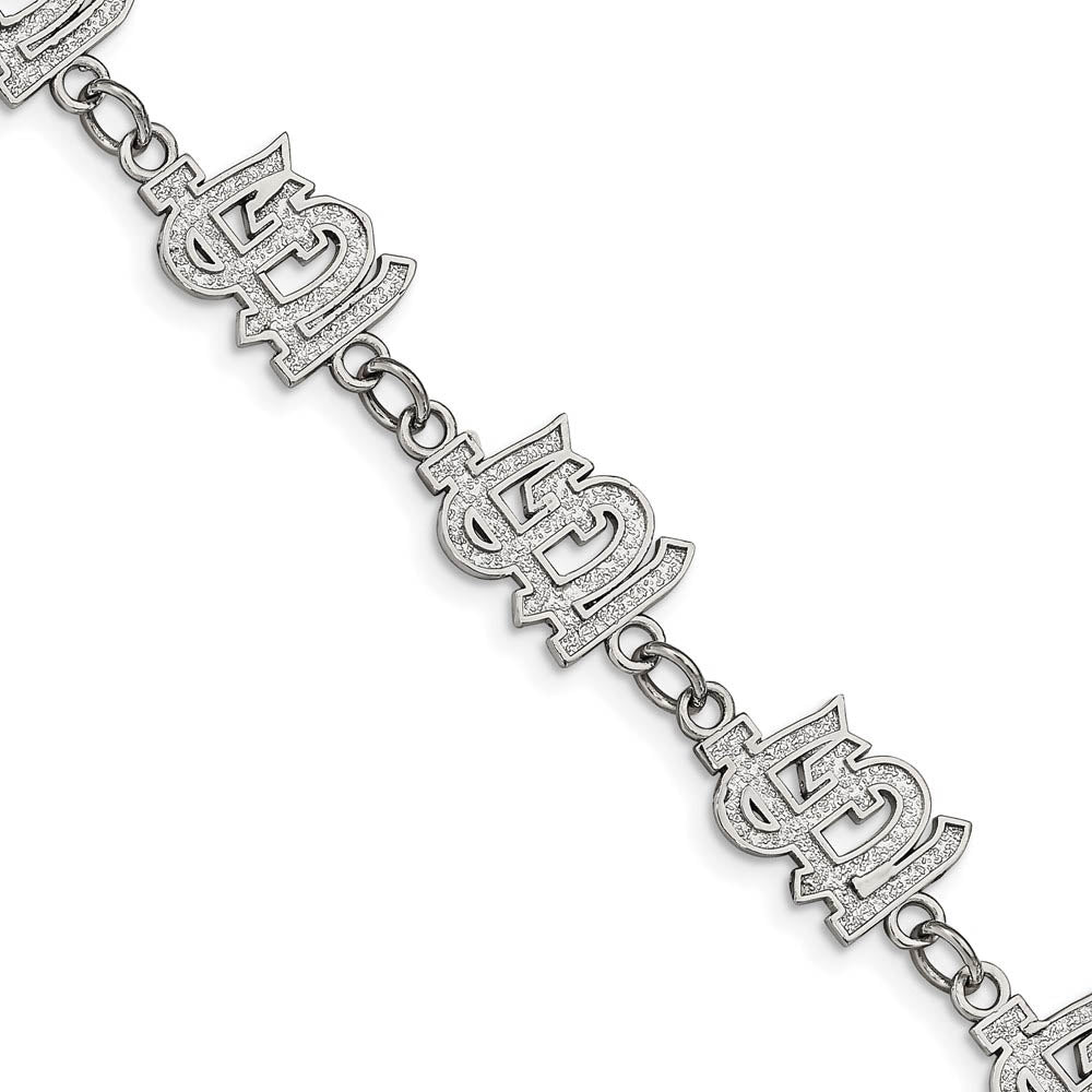 Stainless Steel MLB St. Louis Cardinals Link Bracelet, 7.25 to 8.75 In, Item B19651 by The Black Bow Jewelry Co.