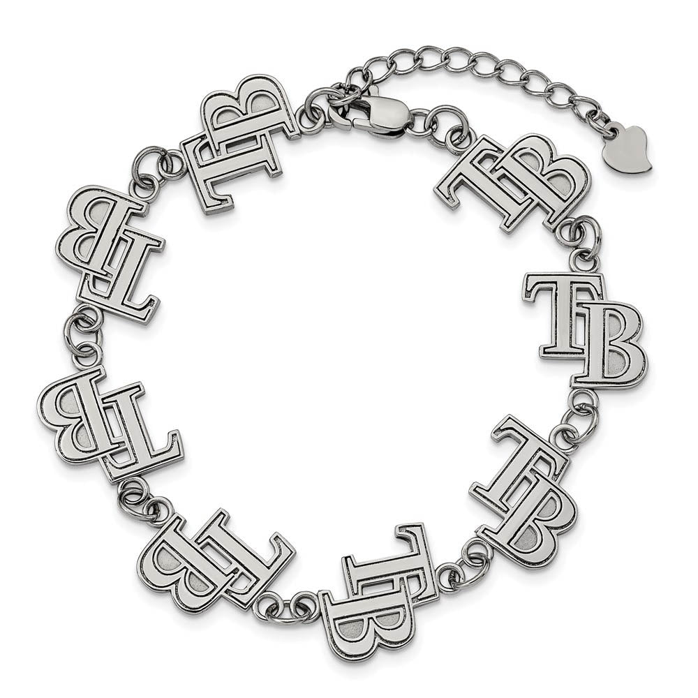 Alternate view of the Stainless Steel MLB Tampa Bay Rays Link Bracelet, 7.25 to 8.75 Inch by The Black Bow Jewelry Co.