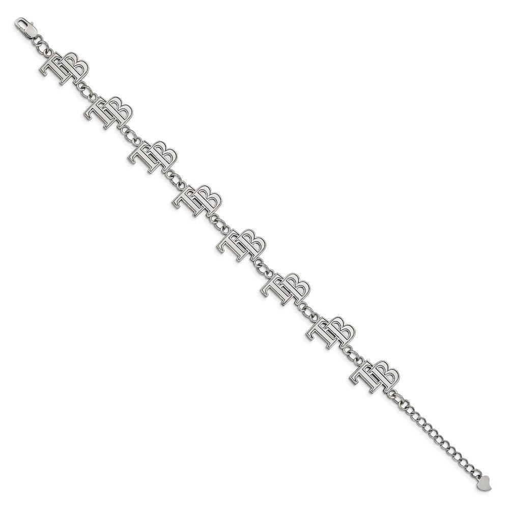Alternate view of the Stainless Steel MLB Tampa Bay Rays Link Bracelet, 7.25 to 8.75 Inch by The Black Bow Jewelry Co.