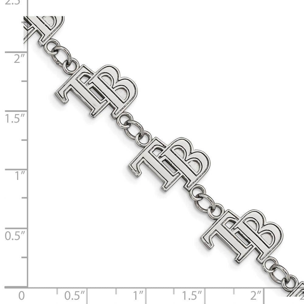 Alternate view of the Stainless Steel MLB Tampa Bay Rays Link Bracelet, 7.25 to 8.75 Inch by The Black Bow Jewelry Co.