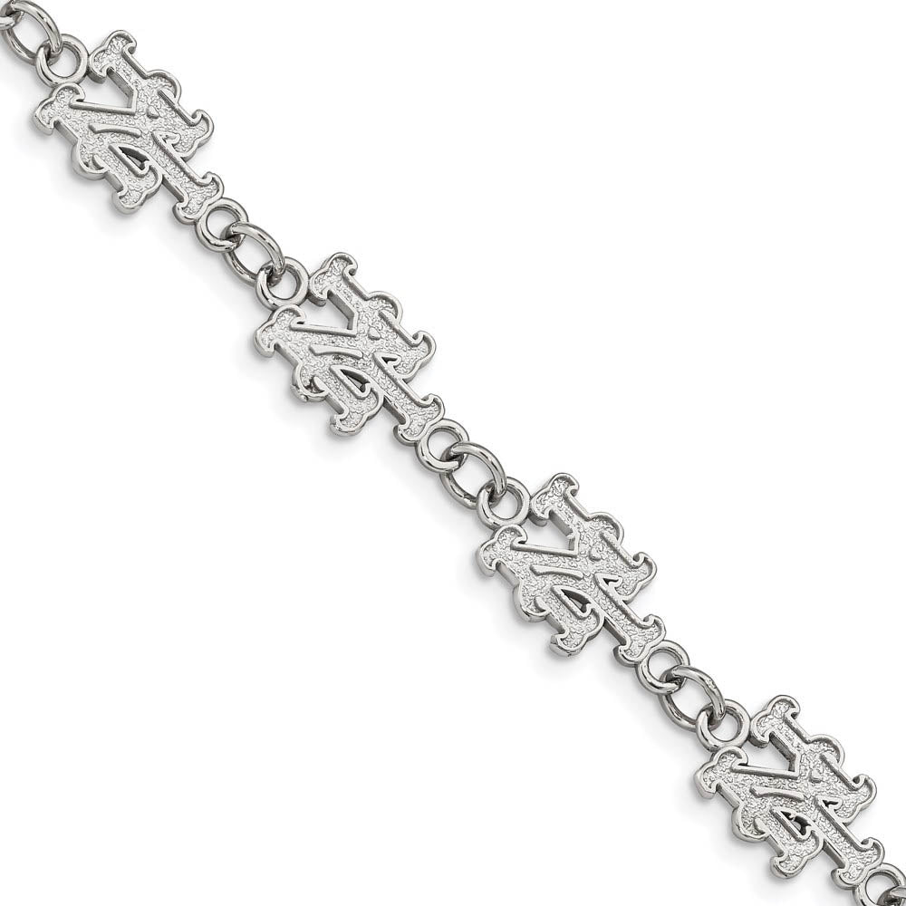 Stainless Steel MLB New York Mets Link Bracelet, 7 to 8.5 Inch, Item B19657 by The Black Bow Jewelry Co.