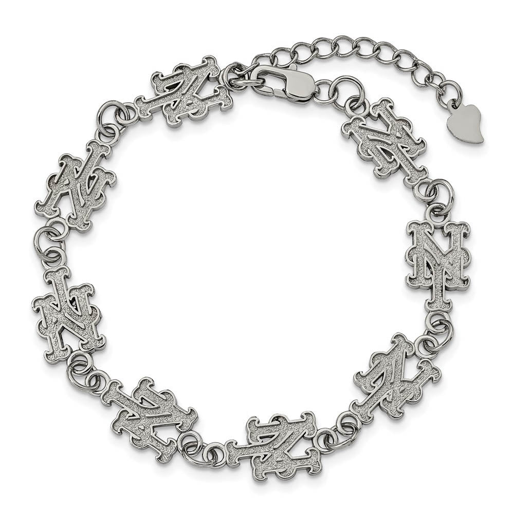 Alternate view of the Stainless Steel MLB New York Mets Link Bracelet, 7 to 8.5 Inch by The Black Bow Jewelry Co.