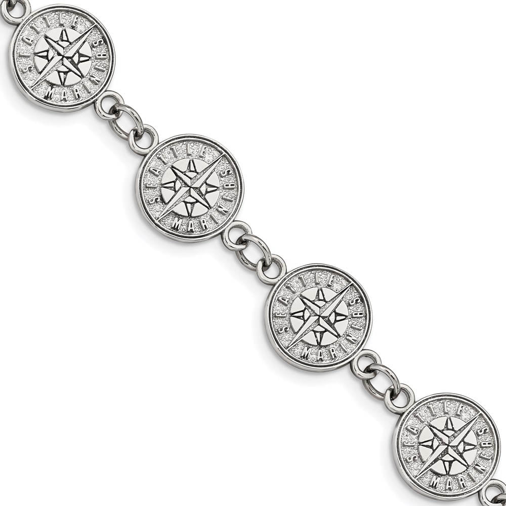 Stainless Steel MLB Seattle Mariners Link Bracelet, 7 to 8.5 Inch, Item B19658 by The Black Bow Jewelry Co.