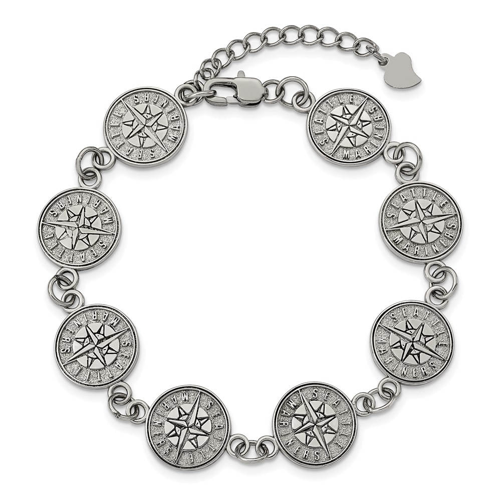 Alternate view of the Stainless Steel MLB Seattle Mariners Link Bracelet, 7 to 8.5 Inch by The Black Bow Jewelry Co.