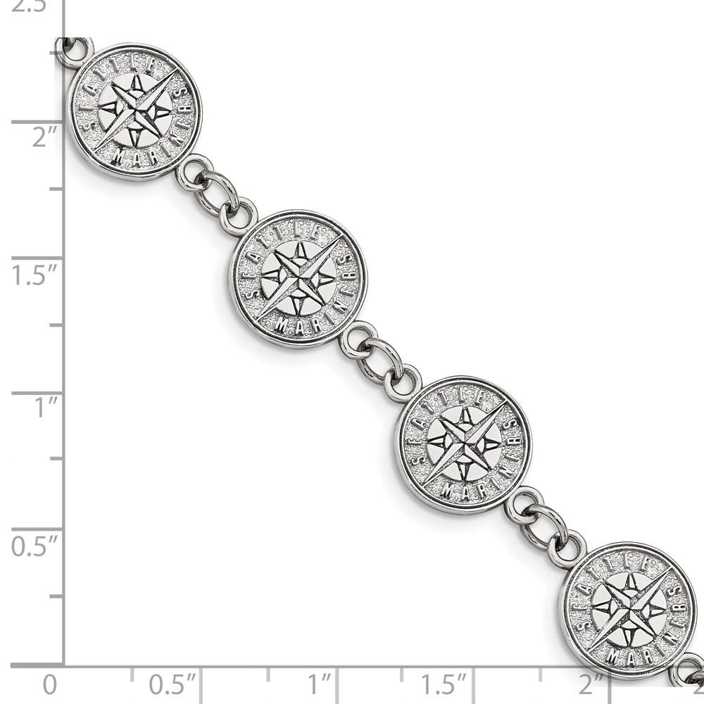 Alternate view of the Stainless Steel MLB Seattle Mariners Link Bracelet, 7 to 8.5 Inch by The Black Bow Jewelry Co.