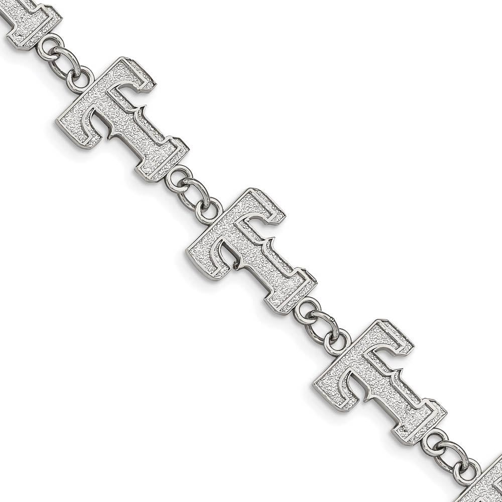 Stainless Steel MLB Texas Rangers Link Bracelet, 7.5 to 9 Inch, Item B19663 by The Black Bow Jewelry Co.