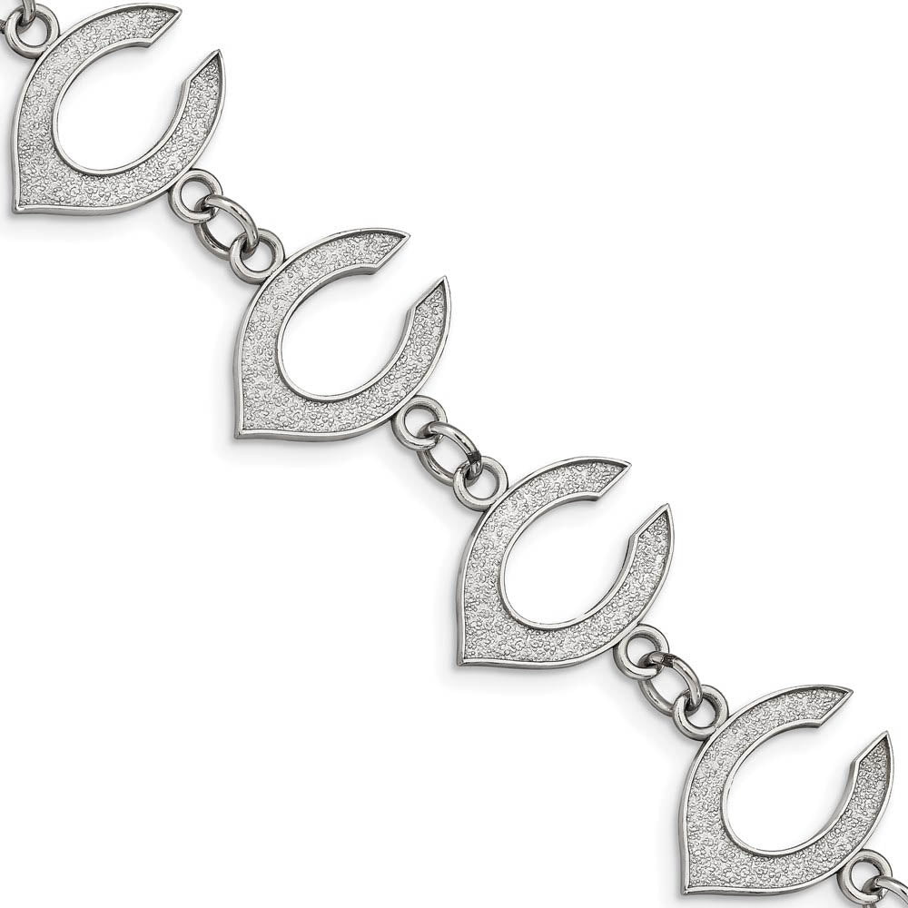 Stainless Steel MLB Cincinnati Reds Link Bracelet, 7 to 8.5 Inch, Item B19664 by The Black Bow Jewelry Co.