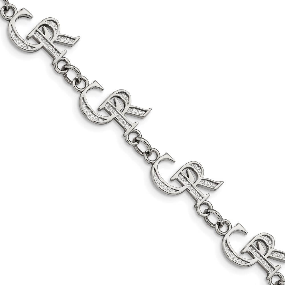 Stainless Steel MLB Colorado Rockies Link Bracelet, 7 to 8.5 Inch, Item B19665 by The Black Bow Jewelry Co.