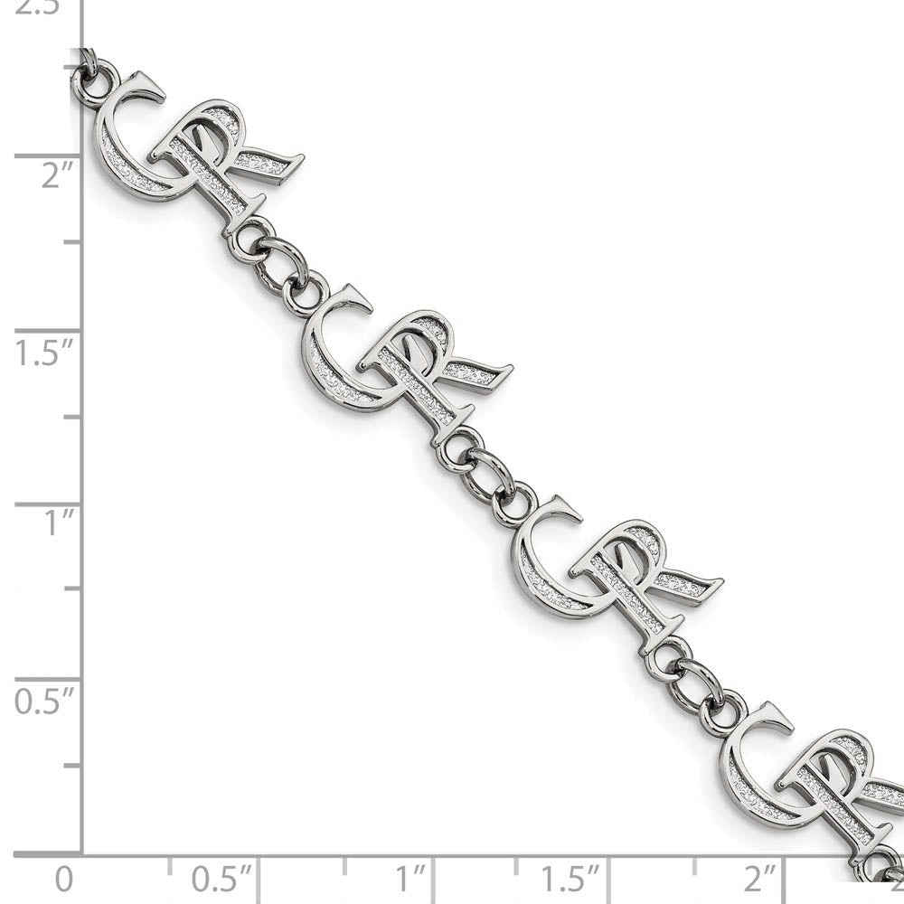 Alternate view of the Stainless Steel MLB Colorado Rockies Link Bracelet, 7 to 8.5 Inch by The Black Bow Jewelry Co.