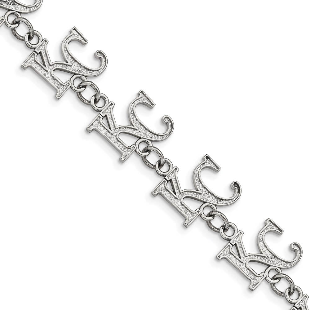 Stainless Steel MLB Kansas City Royals Link Bracelet, 7.25 to 8.75 In, Item B19666 by The Black Bow Jewelry Co.