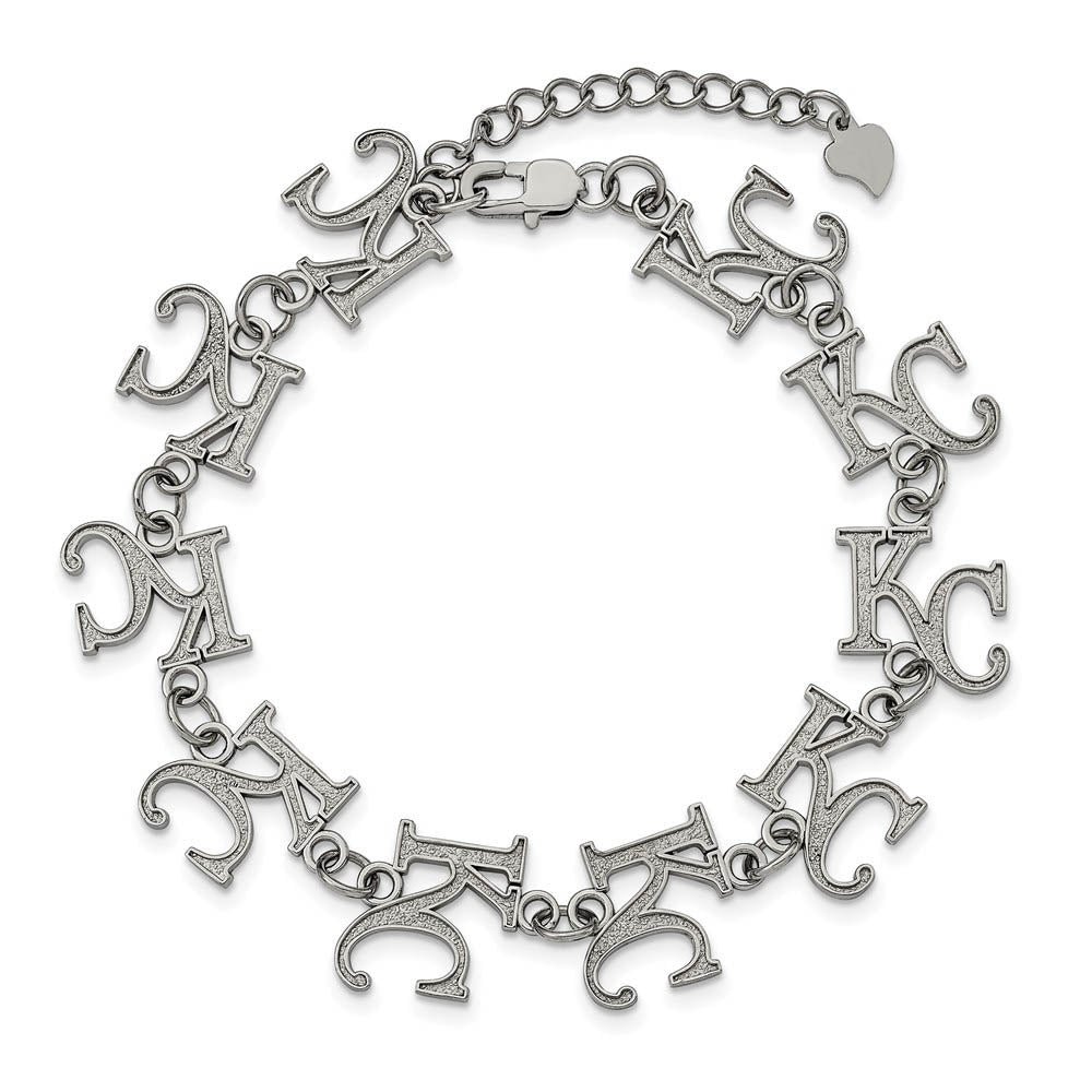 Alternate view of the Stainless Steel MLB Kansas City Royals Link Bracelet, 7.25 to 8.75 In by The Black Bow Jewelry Co.