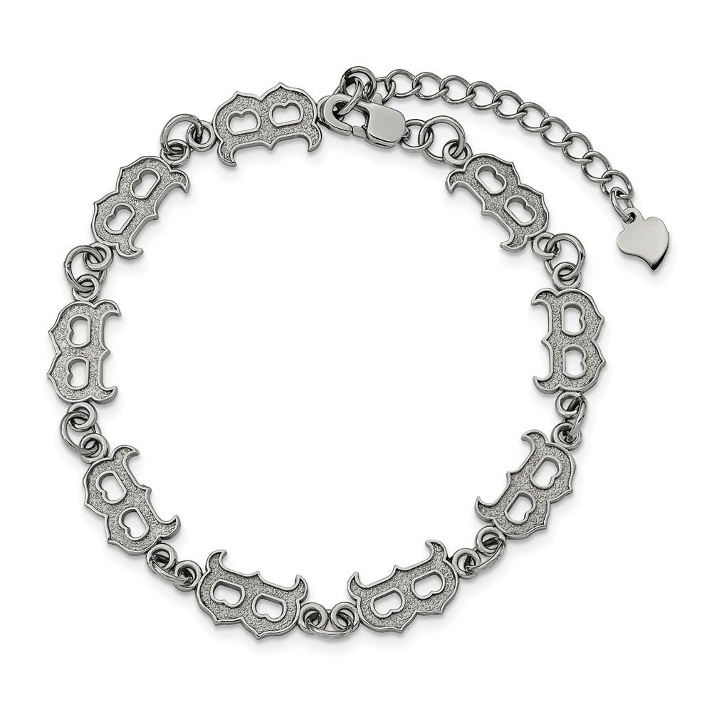 Alternate view of the Stainless Steel MLB Boston Red Sox Link Bracelet, 7 to 8.5 Inch by The Black Bow Jewelry Co.