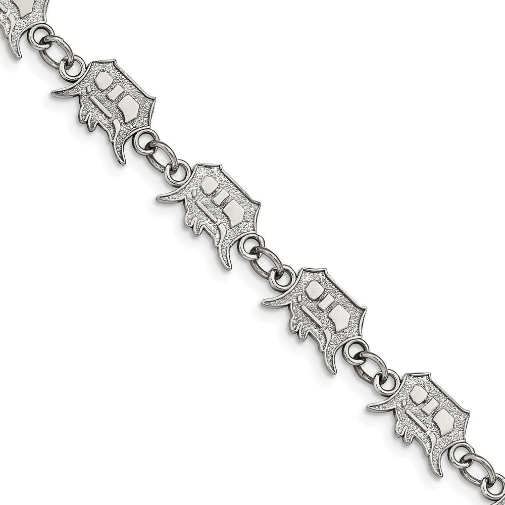 Stainless Steel MLB Detroit Tigers Link Bracelet, 7.25 to 8.75 Inch, Item B19668 by The Black Bow Jewelry Co.